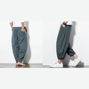 Men's Summer Casual Cotton Baggy Harem Pants