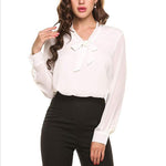 Load image into Gallery viewer, Chiffon Long Sleeve Bow Shirts
