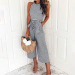 Load image into Gallery viewer, Women Summer Striped Sleeveless Back Zipper Jumpsuits
