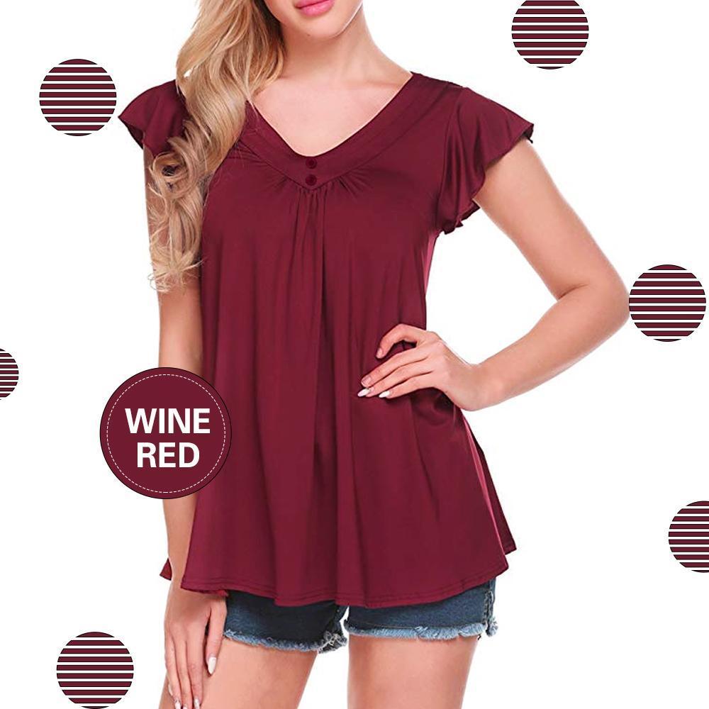 Women's V Neck Pleated Tunic Tops