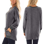 Load image into Gallery viewer, Womens Casual Color Block Long Sleeve Round Neck Pocket T Shirts
