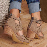 Load image into Gallery viewer, Buckle Hollow Heeled Sandals
