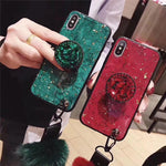 Load image into Gallery viewer, Hair Ball Airbag Bracket Holder Diamond iPhone Case
