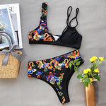 Load image into Gallery viewer, High-waist printed contrast swimsuit
