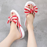 Load image into Gallery viewer, Fashion Open Toe Wedges Bowties Stripe Slides Slippers
