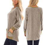 Load image into Gallery viewer, Womens Casual Color Block Long Sleeve Round Neck Pocket T Shirts
