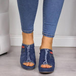 Load image into Gallery viewer, Fashion Denim Wedge Heel Sandals
