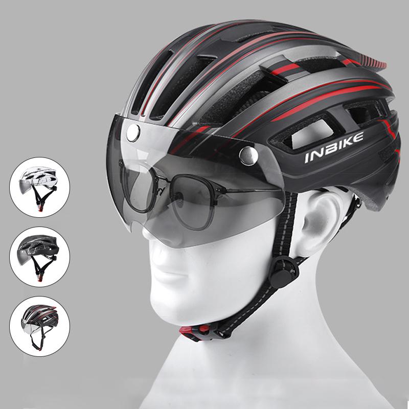 Bike Helmet with Goggles Visor and LED Back Light