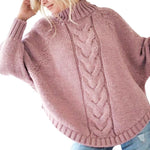 Load image into Gallery viewer, High Neck Cable Knit Rounded Hem Sweater
