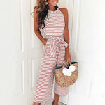 Load image into Gallery viewer, Women Summer Striped Sleeveless Back Zipper Jumpsuits
