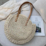 Load image into Gallery viewer, Hand Woven Round Ladies Bohemian Summer Straw Beach Bag
