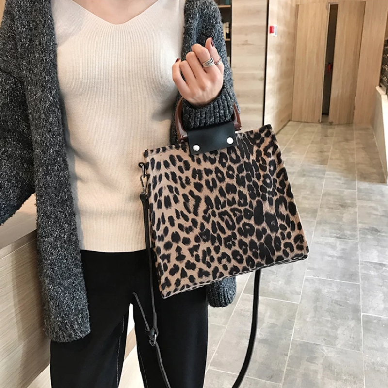 Women Leopard Luxury Handbags Designer With Handle Shoulder Bag