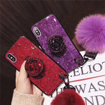 Load image into Gallery viewer, Hair Ball Airbag Bracket Holder Diamond iPhone Case
