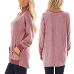 Load image into Gallery viewer, Womens Casual Color Block Long Sleeve Round Neck Pocket T Shirts
