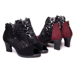 Load image into Gallery viewer, Lace Mesh Insert Chunky Heeled Boots
