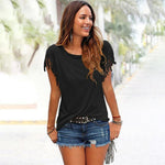 Load image into Gallery viewer, Round Collar Tassel T-shirt
