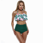 Load image into Gallery viewer, Double ruffled ruffled shoulder swimsuit
