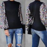 Load image into Gallery viewer, Half Turtle Neck Sequins Blouse
