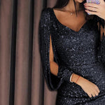 Load image into Gallery viewer, Slit Sleeve Sequin Party Dress
