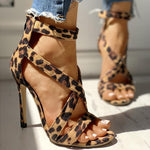 Load image into Gallery viewer, Leopard crossed sandals with back zipper
