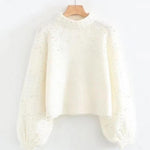 Load image into Gallery viewer, Pearl Printed Lantern Sleeve Knitwear Soft Knitting Sweater
