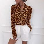 Load image into Gallery viewer, Women Long Sleeve Sexy Leopard Print Turn Down Collar Blouse
