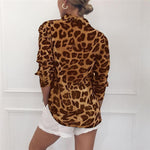 Load image into Gallery viewer, Women Long Sleeve Sexy Leopard Print Turn Down Collar Blouse
