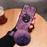 Load image into Gallery viewer, Hair Ball Airbag Bracket Holder Diamond iPhone Case
