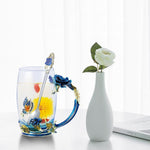 Load image into Gallery viewer, Enamel Rose Glass Tea Cup Set (With Spoon)
