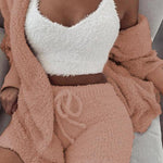 Load image into Gallery viewer, Fluffy Hooded Open Front Teddy Coat &amp; Short Sets
