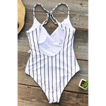 Load image into Gallery viewer, Black&amp;White Stripe One-Piece Swimsuit
