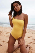 Load image into Gallery viewer, New Charming Tied One Shoulder One Piece Swimsuit in Yellow.AQ
