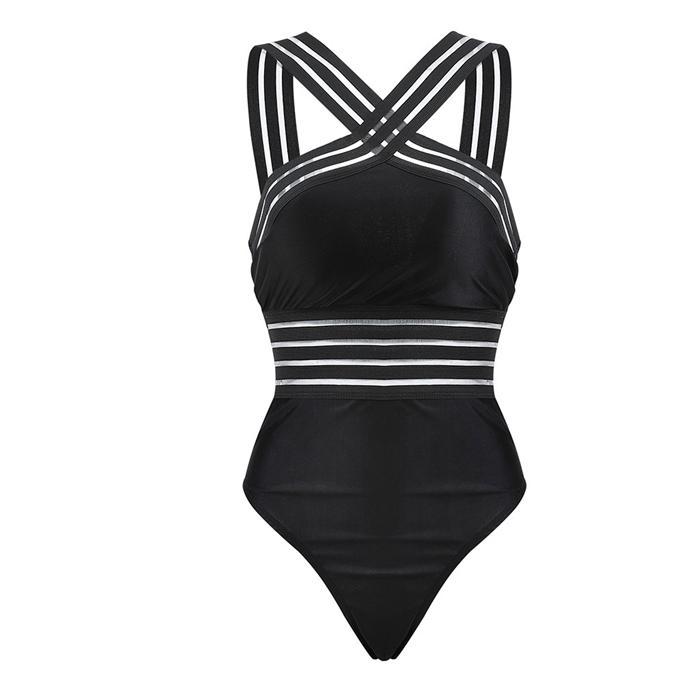 One-piece swimsuit with crossed shoulder