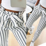 Load image into Gallery viewer, Women Striped Long Tie High Waist Ladies Pants
