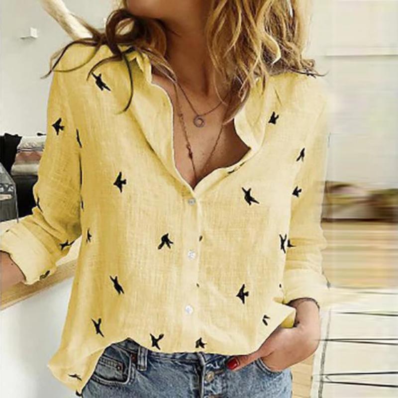 Women Floral Print Sexy Turn-down Collar Button Blouse