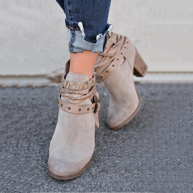 Buckle Strap Heels Ankle Boots